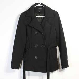 J2 Women's Black Pea Coat Medium | Jacket | Overcoat | Trench | Belt | Double